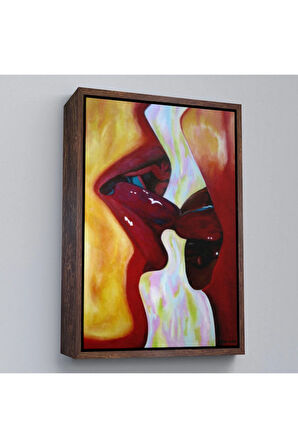 Ahşap Çerçeveli Öpüşen Çift Tablosu-7816
