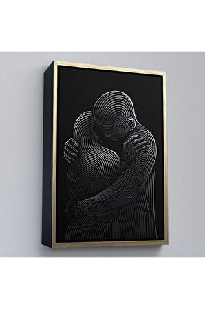 Ahşap Çerçeveli Linear Hug Sarılan Çift Tablosu-7819