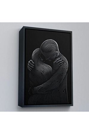 Ahşap Çerçeveli Linear Hug Sarılan Çift Tablosu-7819