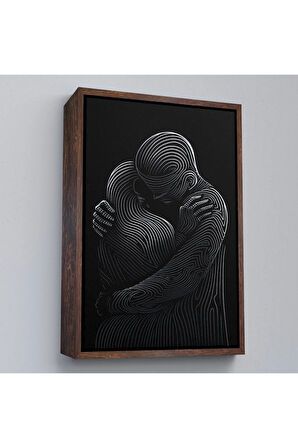 Ahşap Çerçeveli Linear Hug Sarılan Çift Tablosu-7819