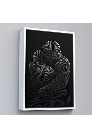 Ahşap Çerçeveli Linear Hug Sarılan Çift Tablosu-7819