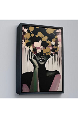 Ahşap Çerçeveli Çiçek Başlı Soyut Kadın Tablosu-7833