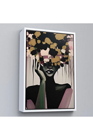 Ahşap Çerçeveli Çiçek Başlı Soyut Kadın Tablosu-7833
