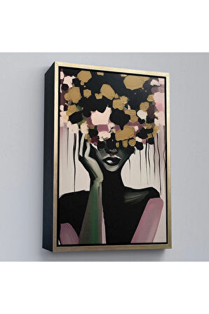 Ahşap Çerçeveli Çiçek Başlı Soyut Kadın Tablosu-7833
