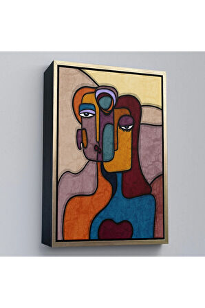 Ahşap Çerçeveli Soyut Yüzler Tablosu-7835