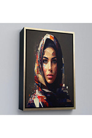 Ahşap Çerçeveli Efektli Arap Kadın Portresi Tablo-7837