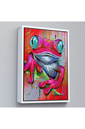 Ahşap Çerçeveli Sevimli Pembe Kurbağa Tablosu-7838