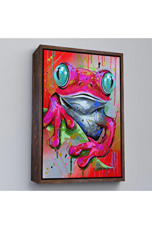 Ahşap Çerçeveli Sevimli Pembe Kurbağa Tablosu-7838