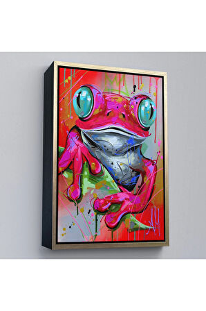 Ahşap Çerçeveli Sevimli Pembe Kurbağa Tablosu-7838