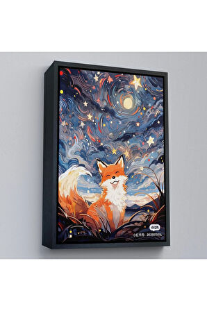 Ahşap Çerçeveli Soyut Ormandaki Sarı Tilki Tablosu-7839