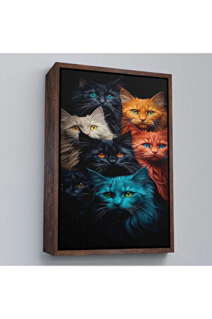 Ahşap Çerçeveli Sevimli Kediler Tablosu-7844