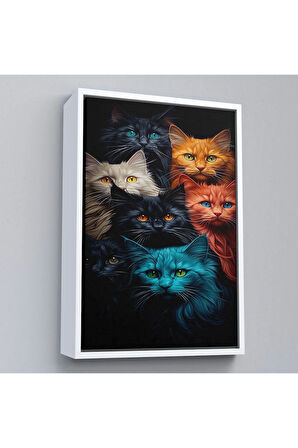 Ahşap Çerçeveli Sevimli Kediler Tablosu-7844