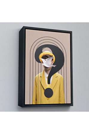 Ahşap Çerçeveli Yüzünde Kuş Olan Adam Pop Art Tablo-7848
