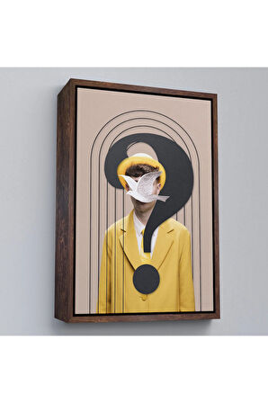 Ahşap Çerçeveli Yüzünde Kuş Olan Adam Pop Art Tablo-7848