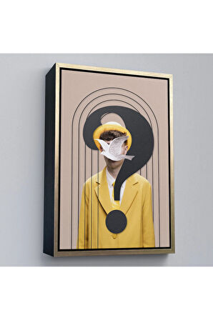Ahşap Çerçeveli Yüzünde Kuş Olan Adam Pop Art Tablo-7848