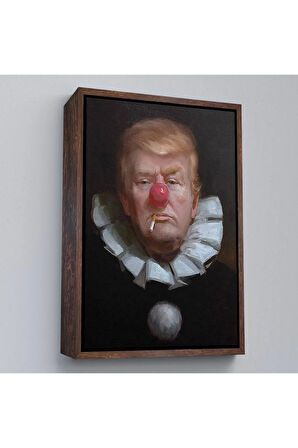 Ahşap Çerçeveli Palyaço Donald Trump Tablo-7849