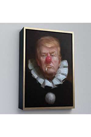 Ahşap Çerçeveli Palyaço Donald Trump Tablo-7849