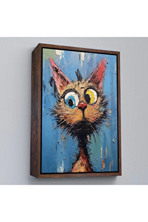 Ahşap Çerçeveli Sevimli Kedi Tablosu-7852