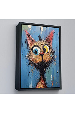 Ahşap Çerçeveli Sevimli Kedi Tablosu-7852