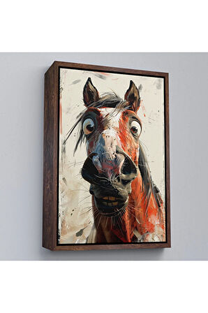 Ahşap Çerçeveli Sevimli At Portre Tablosu-7853