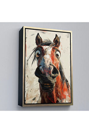 Ahşap Çerçeveli Sevimli At Portre Tablosu-7853