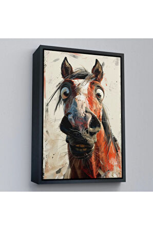 Ahşap Çerçeveli Sevimli At Portre Tablosu-7853