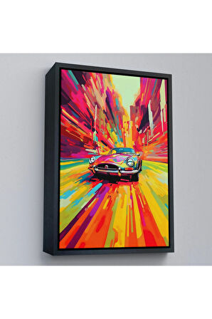 Ahşap Çerçeveli Renkli Klasik Araba Tablosu-7857