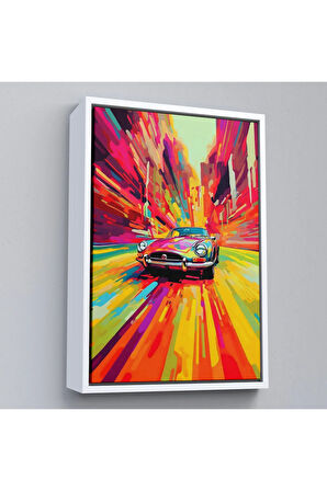 Ahşap Çerçeveli Renkli Klasik Araba Tablosu-7857
