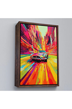 Ahşap Çerçeveli Renkli Klasik Araba Tablosu-7857