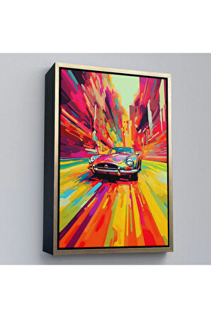 Ahşap Çerçeveli Renkli Klasik Araba Tablosu-7857