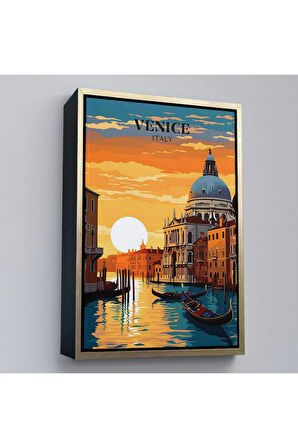 Ahşap Çerçeveli İtalya Venedik Kanal Yağlıboya Tablo-7858