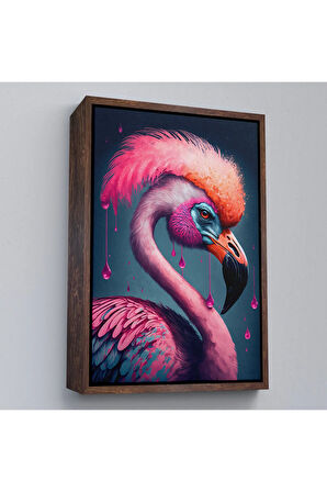 Ahşap Çerçeveli Pembe Hippi Filamingo Tablo-7869