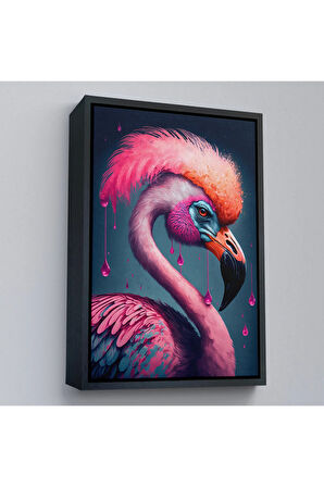 Ahşap Çerçeveli Pembe Hippi Filamingo Tablo-7869