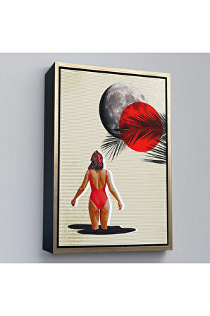 Ahşap Çerçeveli Mayolu Kadın Pop Art Tablosu-7874