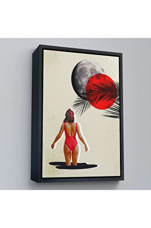 Ahşap Çerçeveli Mayolu Kadın Pop Art Tablosu-7874