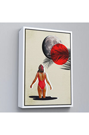 Ahşap Çerçeveli Mayolu Kadın Pop Art Tablosu-7874