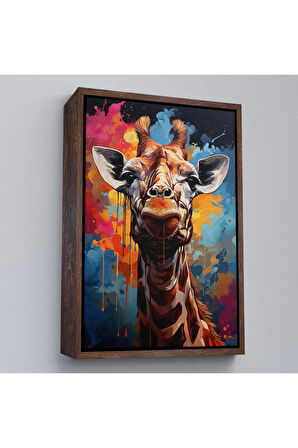 Ahşap Çerçeveli Sevimli Zürafa Tablosu-7880