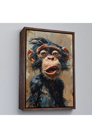 Ahşap Çerçeveli Şaşkın Şempanze Tablosu-7881