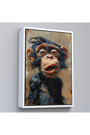 Ahşap Çerçeveli Şaşkın Şempanze Tablosu-7881