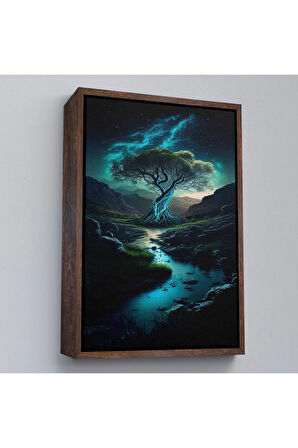 Ahşap Çerçeveli Karanlıktaki Gizemli Ağaç Tablosu-7882