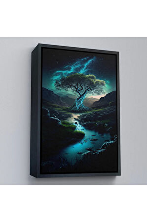 Ahşap Çerçeveli Karanlıktaki Gizemli Ağaç Tablosu-7882
