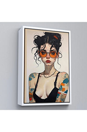 Ahşap Çerçeveli Dövmeli Güzel Kız Tablosu-7891