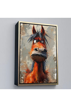 Ahşap Çerçeveli Sevimli Eşek Tablosu-7893