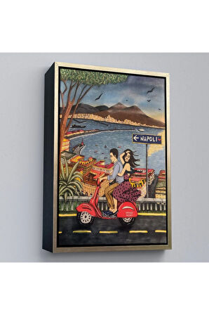 Ahşap Çerçeveli Napoli De Motorlu Aşıklar Tablosu-7894