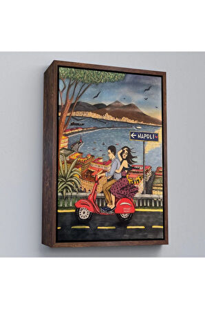 Ahşap Çerçeveli Napoli De Motorlu Aşıklar Tablosu-7894