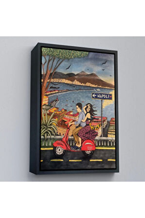 Ahşap Çerçeveli Napoli De Motorlu Aşıklar Tablosu-7894