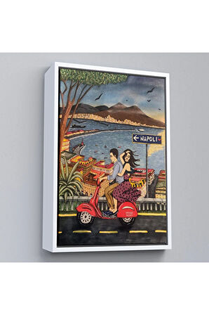 Ahşap Çerçeveli Napoli De Motorlu Aşıklar Tablosu-7894