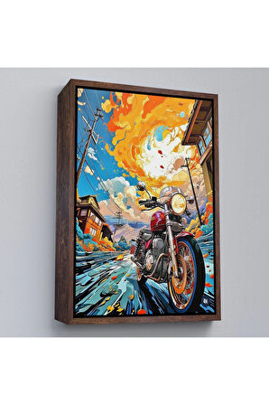 Ahşap Çerçeveli Sevimli Renkli Motor Tablosu-7896