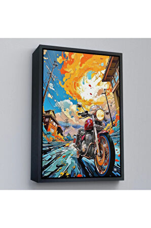 Ahşap Çerçeveli Sevimli Renkli Motor Tablosu-7896