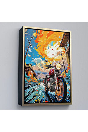 Ahşap Çerçeveli Sevimli Renkli Motor Tablosu-7896